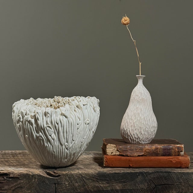 Surrealist Biomorphic Anemone Glazed White Ceramic Vase by Hannelore Fasciszewski (German, 1928–2024), Signed Description:...