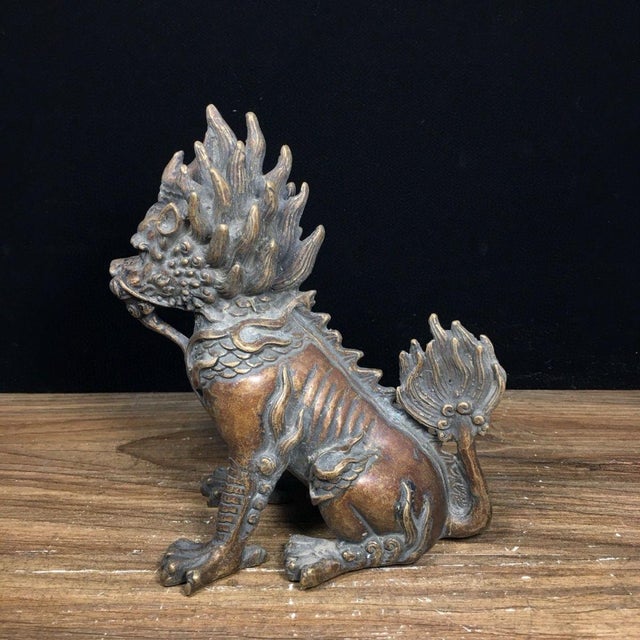 Bronze Qilin Statue - Chinese Mythical Beast Sculpture With Flame Mane For Sale - Image 9 of 9