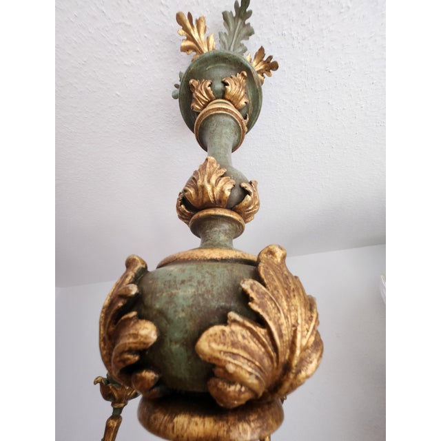 Large Vintage Louis XV Rococo Baroque Florentine Wood Carved Floral Chandelier, 1920s For Sale - Image 15 of 18