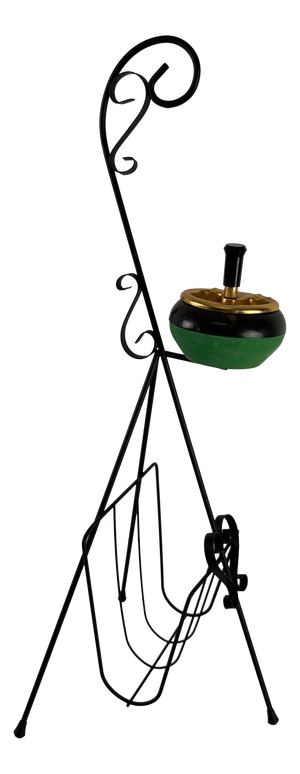 Floor-Standing Ashtray with Magazine Rack in Enameled Wrought Iron, 1950s