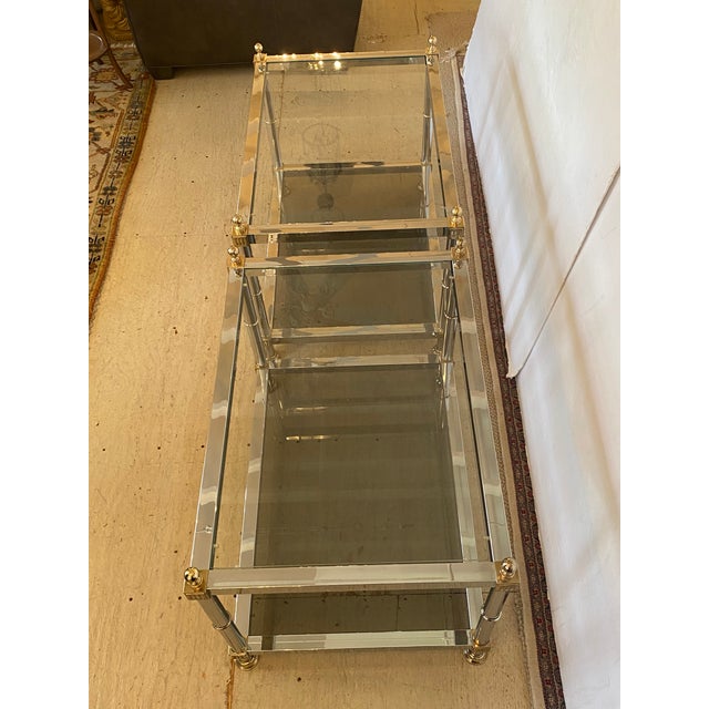 Chrome Modern Chrome Glass & Brass End Tables-a Pair For Sale - Image 8 of 11