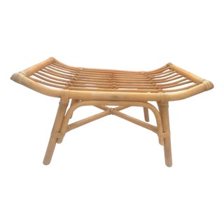 Bentwood Bamboo & Rattan Saddle Bench Stool Ottoman For Sale