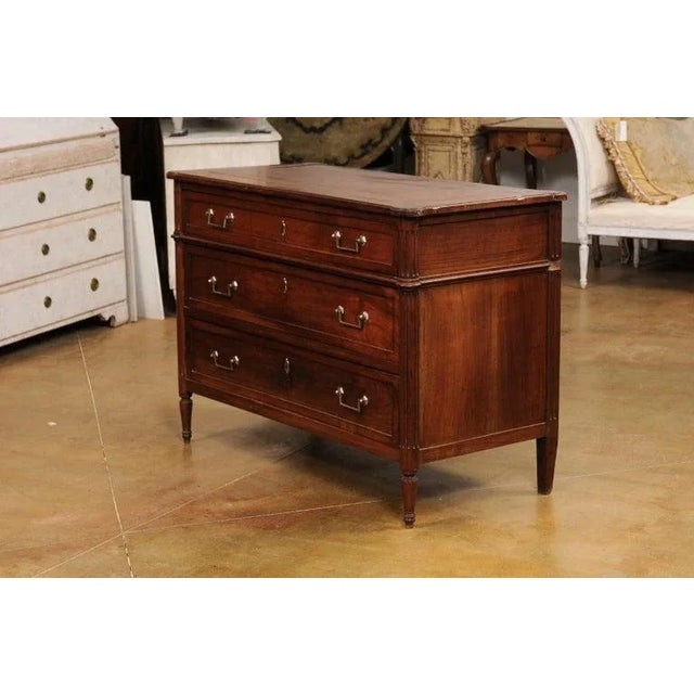 19th Century French Louis XVI Style Cherry Three-Drawer Commode with Fluting For Sale - Image 12 of 13