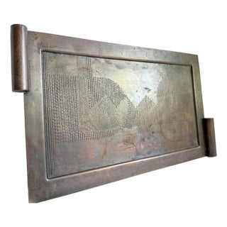 Brutalist Bronze Tray With Geometric Relief, 1960s For Sale