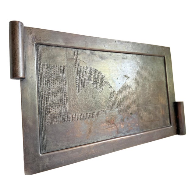 Brutalist Bronze Tray With Geometric Relief, 1960s For Sale