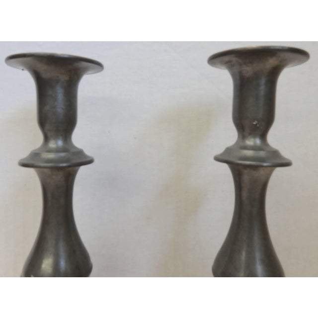 Pair of Colonial Style Pewter Taper Candlesticks For Sale - Image 4 of 7