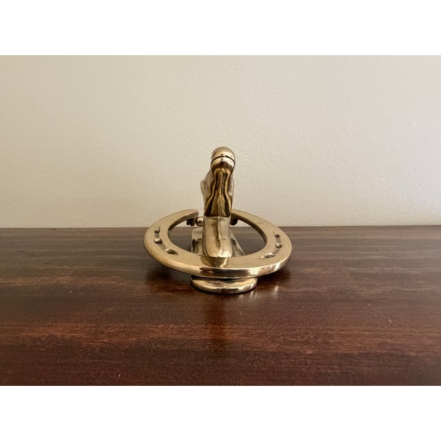 Brass Vintage Cast Brass Horse Head and Horseshoe Door Knocker For Sale - Image 8 of 10