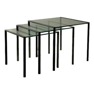 Postmodernist Nesting Tables Glass Black Metal, 1980s, Set of 3 For Sale