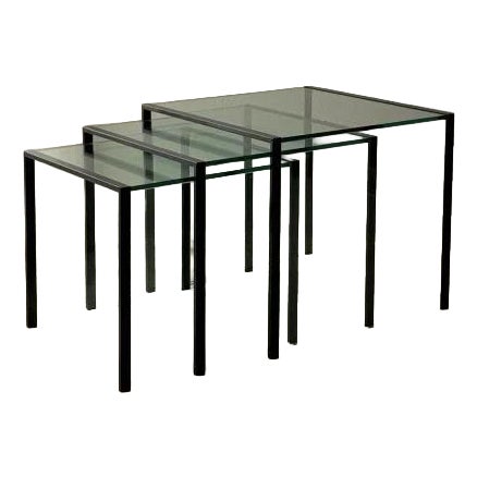 Postmodernist Nesting Tables Glass Black Metal, 1980s, Set of 3 For Sale