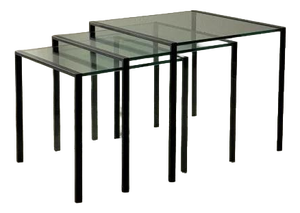 Postmodernist Nesting Tables Glass Black Metal, 1980s, Set of 3