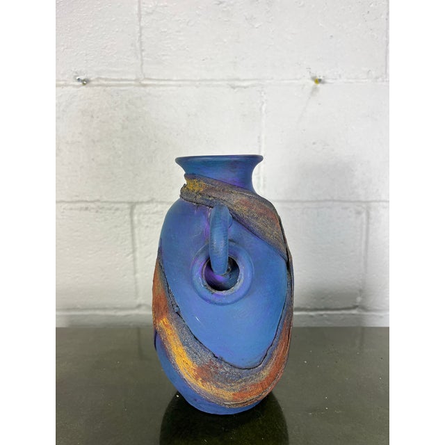1980s Studio Art Pottery Raku Amphora Vase in Iridescent Cobalt Blue For Sale In New York - Image 6 of 6