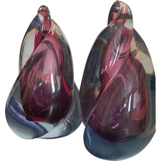 Barbini Italian Murano Sommerso Glass Modern Art Sculpture Bookends For Sale