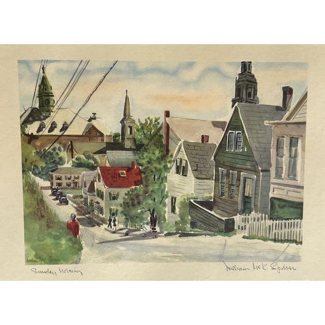 American Vintage William McK. Spierer Two Mid-Mod Signed Watercolor Lithographs For Sale - Image 3 of 7