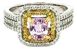 1.53 Carat Natural Unheated Pink Sapphire and Diamond Engagement Ring, Size 7