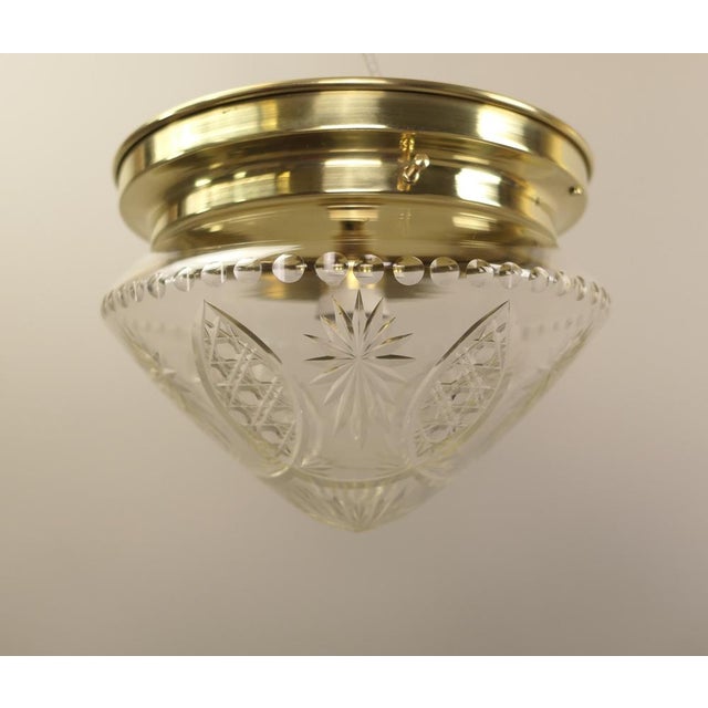 Gold Brass Ceiling Lamp with Lead Crystal Shade, 1920s For Sale - Image 8 of 16