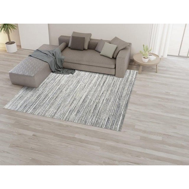 Contemporary 8x10 Ivory Hand-Knotted Wool Subtle Linear Texture Geometric Modern Carpet Rug For Sale - Image 3 of 8
