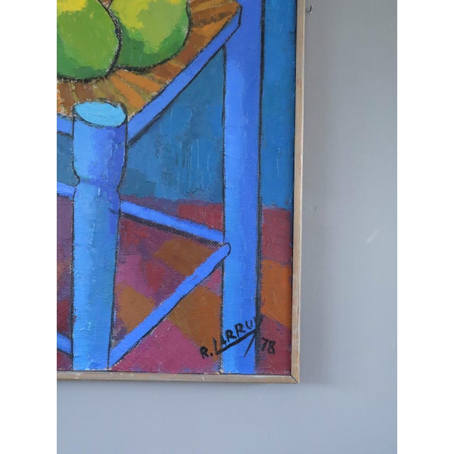 Paint 1978 Modernist 'Still Life With Blue Chair' Vintage Original Interiors Oil Painting, Framed For Sale - Image 7 of 14