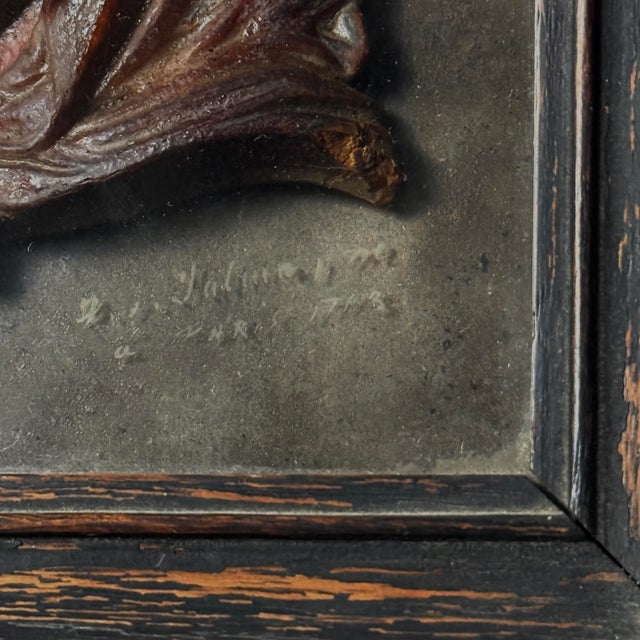 18th Century Antique French Red Bas-Relief Wax Profile of a Bearded Man With Hood, Signed For Sale - Image 5 of 7