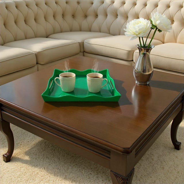 Contemporary Spangle Scalloped Tray Green For Sale - Image 3 of 11