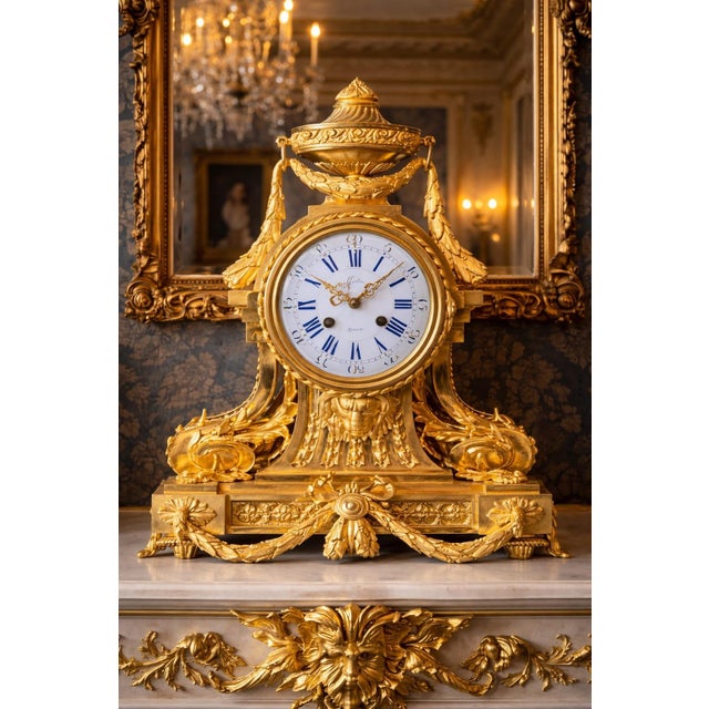 1860 Ad Mougin Louis XVI Gilt Bronze Clock Garniture - 3 Pc. For Sale - Image 11 of 18