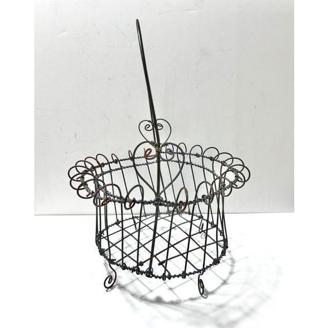 19th Century Victorian Handmade Wire Egg Gathering Basket - Primitive Farmhouse Garden Decor For Sale - Image 4 of 6