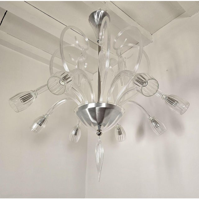 1970s Large Clear Murano Glass, Mid Century Modern Chandelier For Sale In Dallas - Image 6 of 14