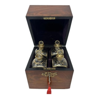 Antique Georgian Mahogany Tantalus Spirits Wine Decanter Crystal Decanters 19 Ct For Sale