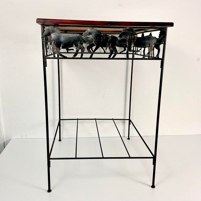 1990s Vintage Americana Southwestern Horse, Cowboy Boot, & Long Horn Steer Metal Framed Side Table For Sale - Image 16 of 17