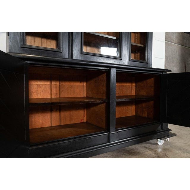 Large 19th Century English Ebonised Oak Glazed Bookcase, 1880s For Sale - Image 12 of 17