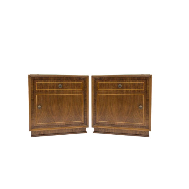 Art Deco Austrian Wood & Brass Nightstands, Set of 2 For Sale
