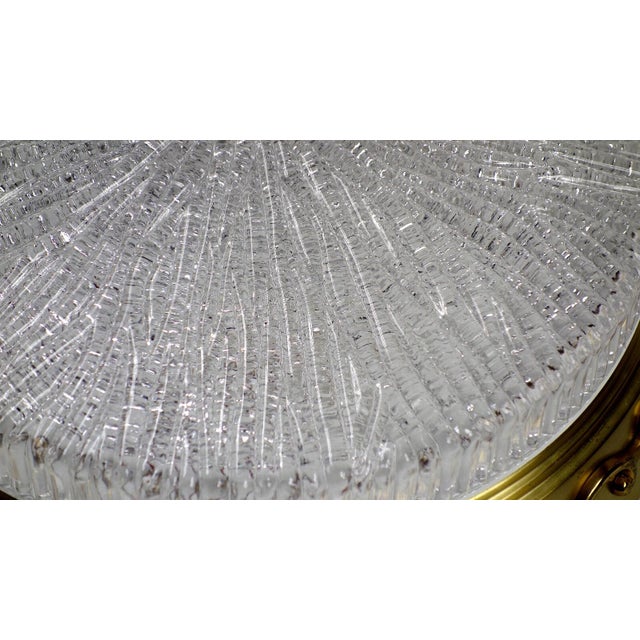 Gold Brass and Crystal Glass Three-Light Ceiling Lamp from Kaiser, 1940s For Sale - Image 8 of 13