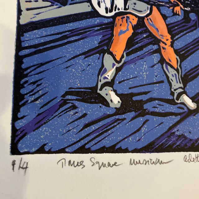 1980’s Original Lithograph Guitarist at Time Square Ny Signed For Sale - Image 4 of 5