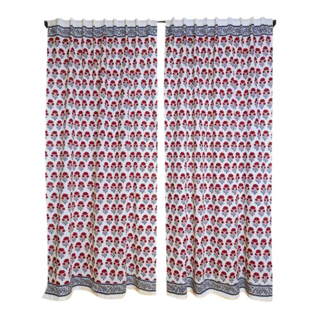 Hana 45" X 84" Red & Teal Curtain For Sale