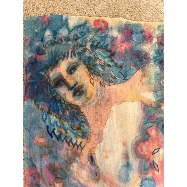 Ethereal Watercolor Style, Crowd of Faces Decorative Textile Artwork Signed Saint Amant For Sale - Image 14 of 16