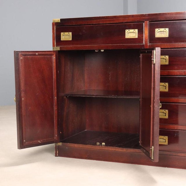 Antique Mahogany Veneer and Brass Cupboard, Italy, 20th Century For Sale - Image 6 of 11