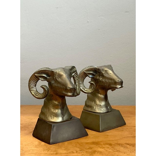 Vintage Brass Ram Bust Bookends - A Pair For Sale - Image 15 of 18