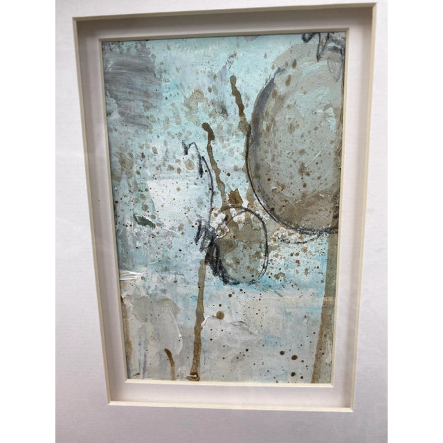 Robin's Egg Blue Trio of Original Mixed-Media Paintings For Sale - Image 8 of 12