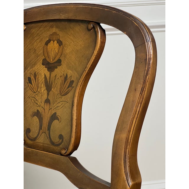 Brown French Walnut Boudoir, Vanity Chair With Floral Inlay, C. 1900s For Sale - Image 8 of 16