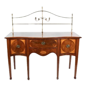 Late 18th Century English Serpentine Hepplewhite Sideboard With Brass Gallery and Candle Holder