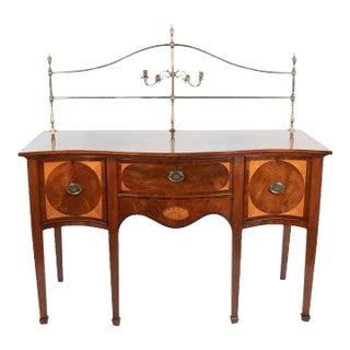 Late 18th Century English Serpentine Hepplewhite Style Sideboard With Brass Gallery and Candle Holder For Sale