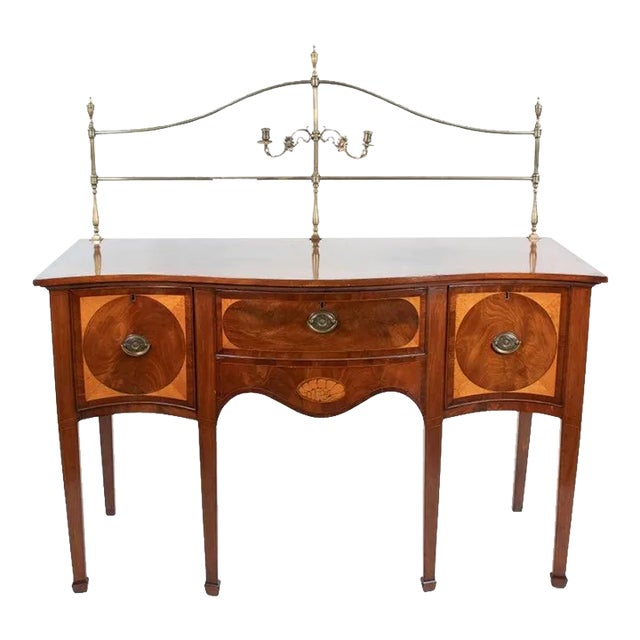 Late 18th Century English Serpentine Hepplewhite Style Sideboard With Brass Gallery and Candle Holder For Sale