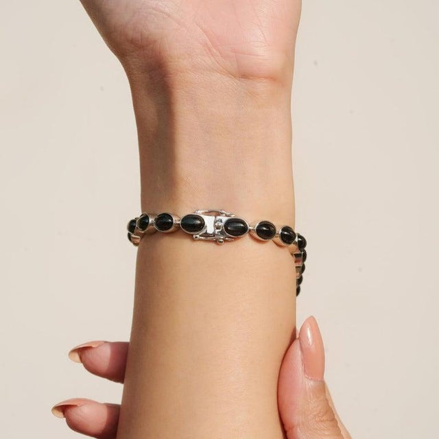 Not Yet Made - Made To Order 925 Sterling Silver Black Onyx Bohemian Tennis Bracelet for Him For Sale - Image 5 of 11