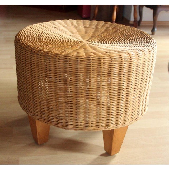Round Rattan, Bamboo and Wooden Side Table - Foot Stool - Ottoman Vintage For Sale - Image 4 of 9