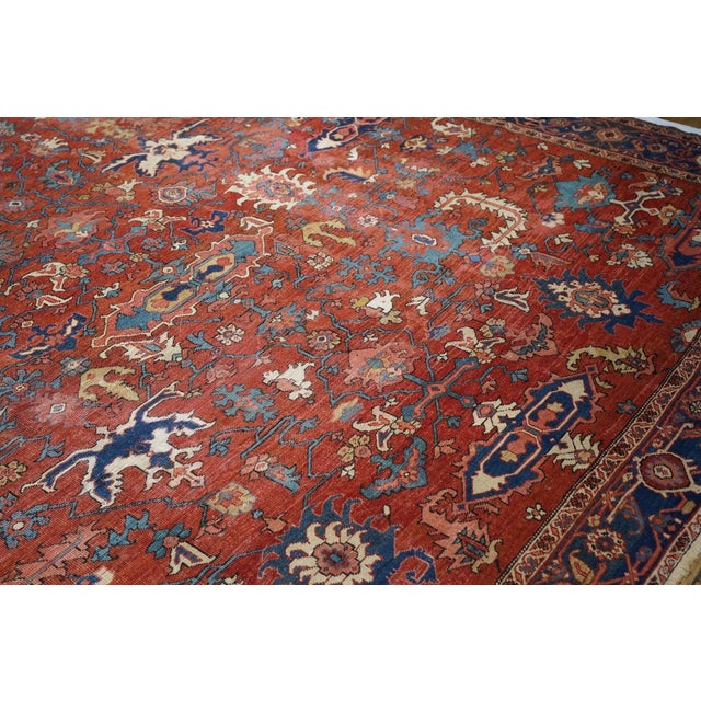 Red Fine Antique Serapi Rug 11'5'' X 17'10'' For Sale - Image 8 of 11