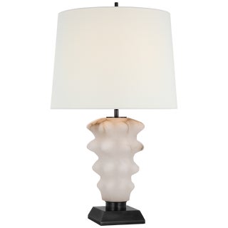 Thomas O'Brien by Visual Comfort Signature Luxor Large Table Lamp in Alabaster and Bronze with Linen Shade For Sale