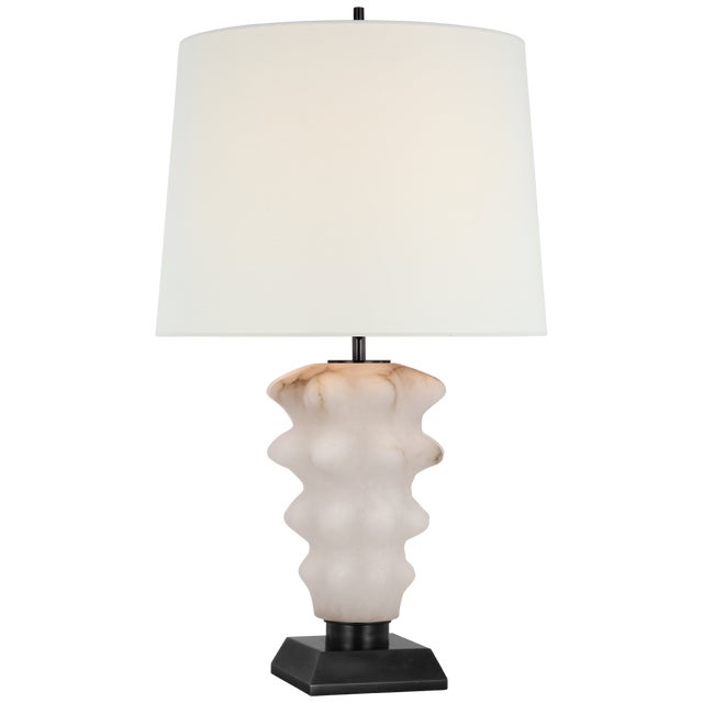 Thomas O'Brien by Visual Comfort Signature Luxor Large Table Lamp in Alabaster and Bronze with Linen Shade For Sale