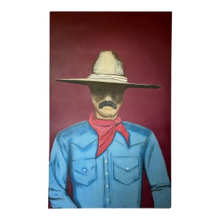 “Rugged Self” Cowboy Painting, Original Abstract Large Southwestern Portrait Art by JTS For Sale