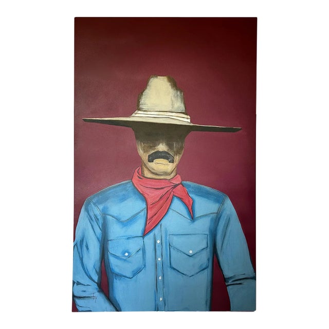 “Rugged Self” Cowboy Painting, Original Abstract Large Southwestern Portrait Art by JTS For Sale