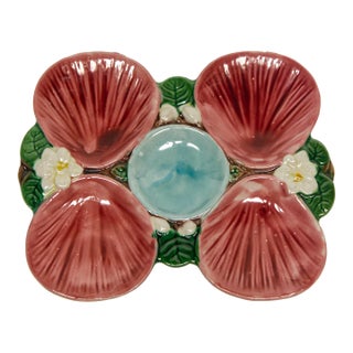 Joseph Holdcroft Attributed English Majolica Pond Lily Pattern Oyster Plate For Sale