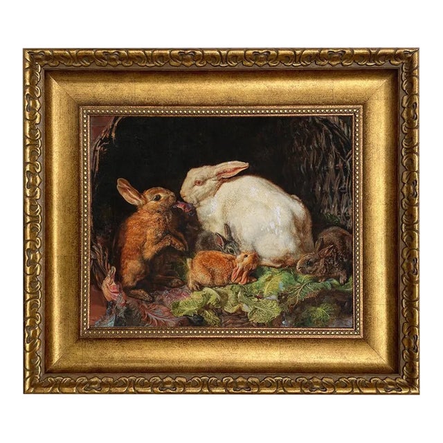 Hares and Young Framed 11x14" Oil Painting Print on Canvas For Sale